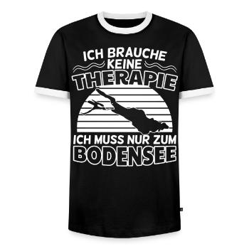 Ich muss nur zum Bodensee Urlaub See - Männer Kontrast-T-Shirt - Schwarz/Weiß - Vorne - AI Model Female 172 light (172cm) & AI Model Male 178 light (178cm)