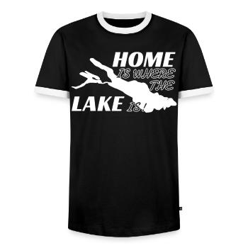 Bodensee Home is where the lake is - Männer Kontrast-T-Shirt - Schwarz/Weiß - Vorne - AI Model Female 172 light (172cm) & AI Model Male 178 light (178cm)