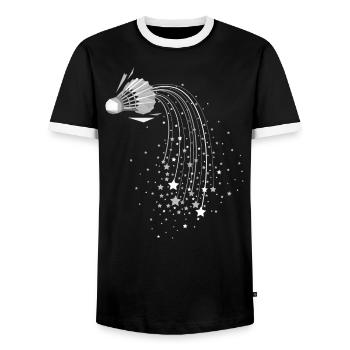 Federball Shuttlecock - Männer Kontrast-T-Shirt - Schwarz/Weiß - Vorne - AI Model Female 172 light (172cm) & AI Model Male 178 light (178cm)