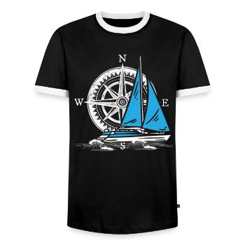 Catamaran voile double coque - T-shirt contrasté Homme - noir/blanc - Devant - AI Model Female 172 light (172cm) & AI Model Male 178 light (178cm)