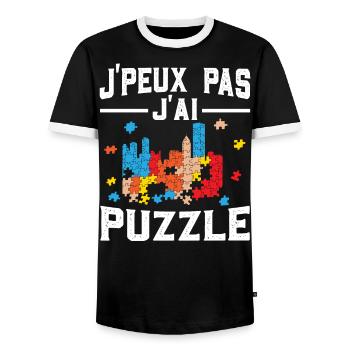 Puzzle Puzzlestück Ich Kann Nicht Ich Habe Puzzlen - Männer Kontrast-T-Shirt - Schwarz/Weiß - Vorne - AI Model Female 172 light (172cm) & AI Model Male 178 light (178cm)