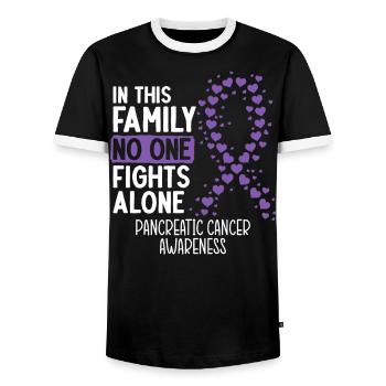 Cancer pancreatic cancer - Men's Ringer Shirt - black/white - Front - AI Model Female 172 light (172cm) & AI Model Male 178 light (178cm)