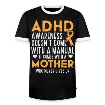 ADHS-Bewusstseinsband Neurodiversität - Männer Kontrast-T-Shirt - Schwarz/Weiß - Vorne - AI Model Female 172 light (172cm) & AI Model Male 178 light (178cm)