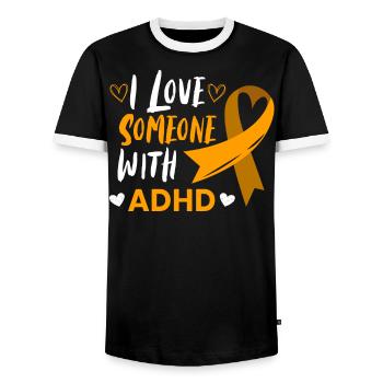 I love someone with ADHD's mental health - Men's Ringer Shirt - black/white - Front - AI Model Female 172 light (172cm) & AI Model Male 178 light (178cm)