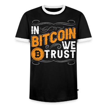 In Bitcoin Vertrauen Wir Cryptocurrency Crypto - Männer Kontrast-T-Shirt - Schwarz/Weiß - Vorne - AI Model Female 172 light (172cm) & AI Model Male 178 light (178cm)