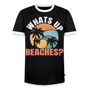 What's on the beaches summer holiday - Men's Ringer Shirt - black/white - Front - AI Model Female 172 light (172cm) & AI Model Male 178 light (178cm)