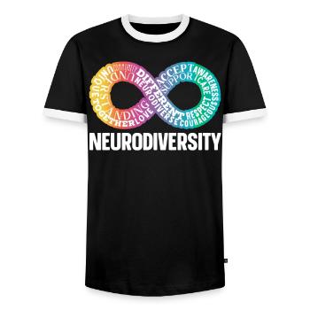 Neurodiversity Rainbow Infinity - Men's Ringer Shirt - black/white - Front - AI Model Female 172 light (172cm) & AI Model Male 178 light (178cm)