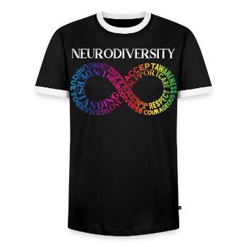 Neurodiversity Rainbow Infinity - Men's Ringer Shirt - black/white - Front - AI Model Female 172 light (172cm) & AI Model Male 178 light (178cm)