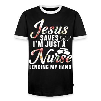 Jesus Rettet Ich Bin Nur Eine Krankenschwester - Männer Kontrast-T-Shirt - Schwarz/Weiß - Vorne - AI Model Female 172 light (172cm) & AI Model Male 178 light (178cm)