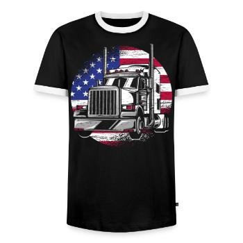 Camionneur américain Usa drapeau camion routier - T-shirt contrasté Homme - noir/blanc - Devant - AI Model Female 172 light (172cm) & AI Model Male 178 light (178cm)
