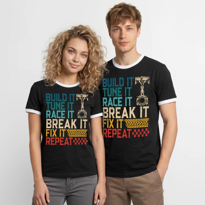 Build It Tune It Race It Break It Fix It Repeat T-shirt contrasté Homme