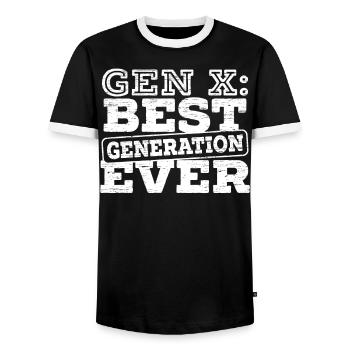 Gen X Best Generation Ever - Men's Ringer Shirt - black/white - Front - AI Model Female 172 light (172cm) & AI Model Male 178 light (178cm)