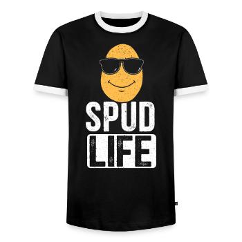 Spud Life Potato Vegan Root Vegetables Vegetarian - Men's Ringer Shirt - black/white - Front - AI Model Female 172 light (172cm) & AI Model Male 178 light (178cm)