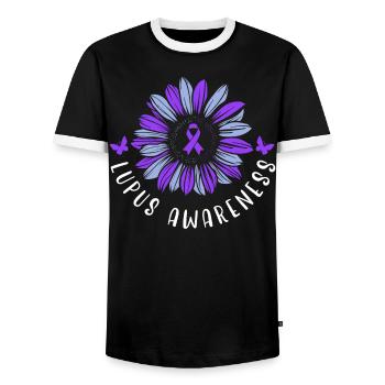 Lupus Awareness Purple Ribbon Autoimmunkrankheit - Männer Kontrast-T-Shirt - Schwarz/Weiß - Vorne - AI Model Female 172 light (172cm) & AI Model Male 178 light (178cm)