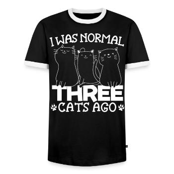 Ich War Normal Vor 3 Katzen Katzenmama - Männer Kontrast-T-Shirt - Schwarz/Weiß - Vorne - AI Model Female 172 light (172cm) & AI Model Male 178 light (178cm)