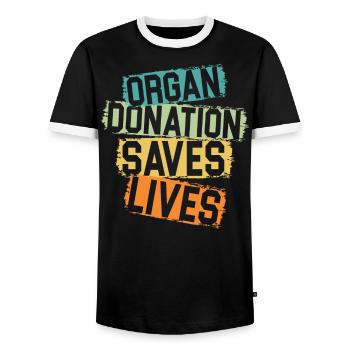 Organ Donation Saves Lives Organ Donors - Men's Ringer Shirt - black/white - Front - AI Model Female 172 light (172cm) & AI Model Male 178 light (178cm)