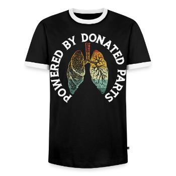 Powered by Donated Parts Organ Donation - Men's Ringer Shirt - black/white - Front - AI Model Female 172 light (172cm) & AI Model Male 178 light (178cm)