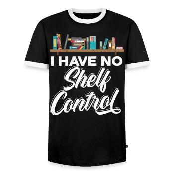 I don't have shelf control reading books - Men's Ringer Shirt - black/white - Front - AI Model Female 172 light (172cm) & AI Model Male 178 light (178cm)