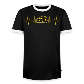 Cheese Heartbeat Cheese Lover Mozzarella - Men's Ringer Shirt - black/white - Front - AI Model Female 172 light (172cm) & AI Model Male 178 light (178cm)