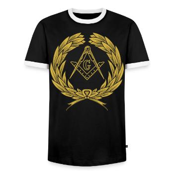 Franc-maçonnerie franc-maçonnerie Winkelzirkel - T-shirt contrasté Homme - noir/blanc - Devant - AI Model Female 172 light (172cm) & AI Model Male 178 light (178cm)
