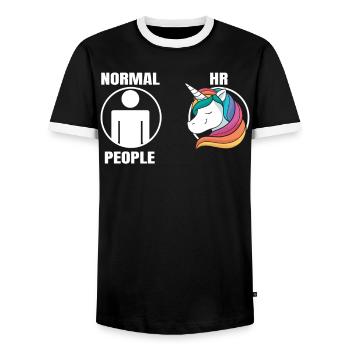 Directeur du personnel HR Einhorn Magique HR Staff - T-shirt contrasté Homme - noir/blanc - Devant - AI Model Female 172 light (172cm) & AI Model Male 178 light (178cm)