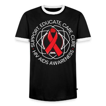 VIH AIDS Sensibilisation combattants - T-shirt contrasté Homme - noir/blanc - Devant - AI Model Female 172 light (172cm) & AI Model Male 178 light (178cm)