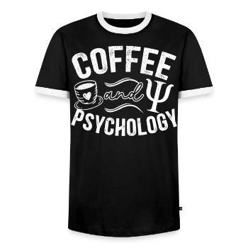Café et psychologie Psychologue Amoureux de la caféine - T-shirt contrasté Homme - noir/blanc - Devant - AI Model Female 172 light (172cm) & AI Model Male 178 light (178cm)