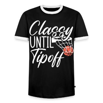 Chic jusqu’à tip Off Joueur de basket-ball - T-shirt contrasté Homme - noir/blanc - Devant - AI Model Female 172 light (172cm) & AI Model Male 178 light (178cm)