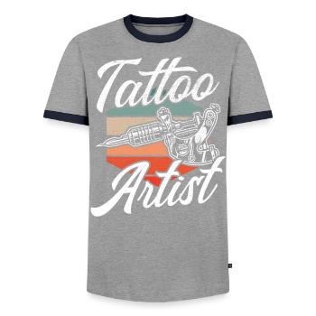 Tatoueur - T-shirt contrasté Homme - gris/marine  - Devant - AI Model Female 172 light (172cm) & AI Model Male 178 light (178cm)