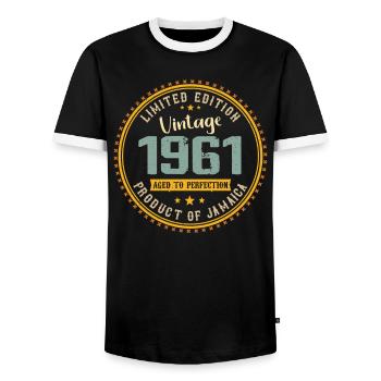 Vintage 1961 Birthday Gift 1961 - Men's Ringer Shirt - black/white - Front - AI Model Female 172 light (172cm) & AI Model Male 178 light (178cm)