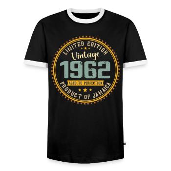 Jahrgang 1962 Geburtstagsgeschenk 1962 - Männer Kontrast-T-Shirt - Schwarz/Weiß - Vorne - AI Model Female 172 light (172cm) & AI Model Male 178 light (178cm)
