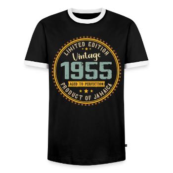 Jahrgang 1955 1955 Geburtstagsgeschenk - Männer Kontrast-T-Shirt - Schwarz/Weiß - Vorne - AI Model Female 172 light (172cm) & AI Model Male 178 light (178cm)