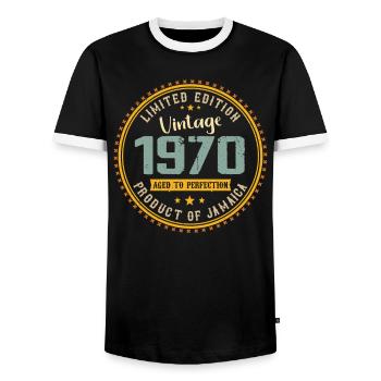 Vintage 1970er 1970er Jahre Geburtstagsgeschenk - Männer Kontrast-T-Shirt - Schwarz/Weiß - Vorne - AI Model Female 172 light (172cm) & AI Model Male 178 light (178cm)
