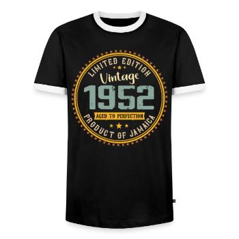 Jahrgang 1952 Geburtstagsgeschenk 1952 - Männer Kontrast-T-Shirt - Schwarz/Weiß - Vorne - AI Model Female 172 light (172cm) & AI Model Male 178 light (178cm)