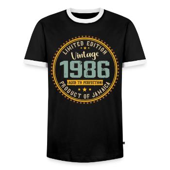 Jahrgang 1986 Geburtstagsgeschenk 1986 - Männer Kontrast-T-Shirt - Schwarz/Weiß - Vorne - AI Model Female 172 light (172cm) & AI Model Male 178 light (178cm)