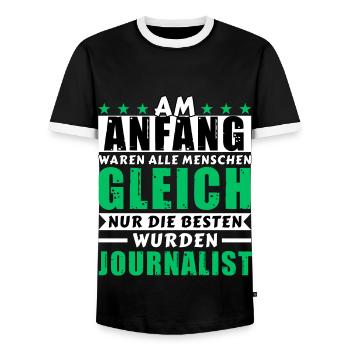 Am Anfang waren alle gleich - Journalist Edition - Männer Kontrast-T-Shirt - Schwarz/Weiß - Vorne - AI Model Female 172 light (172cm) & AI Model Male 178 light (178cm)