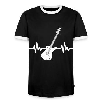 Herzschlag Gitarre - Rock n Roll Punk Band Metal - Männer Kontrast-T-Shirt - Schwarz/Weiß - Vorne - AI Model Female 172 light (172cm) & AI Model Male 178 light (178cm)