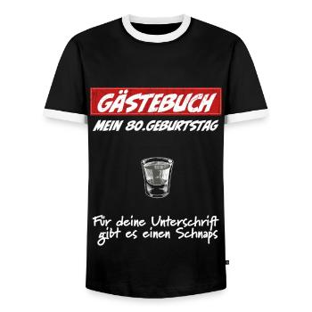 Gästebuch Geburtstag 80 Jahre Männer Frauen - Männer Kontrast-T-Shirt - Schwarz/Weiß - Vorne - AI Model Female 172 light (172cm) & AI Model Male 178 light (178cm)