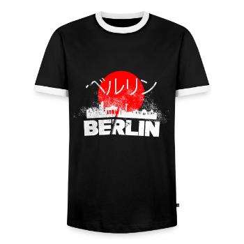 Berlin Germany City Skyline Japan Sun - Men's Ringer Shirt - black/white - Front - AI Model Female 172 light (172cm) & AI Model Male 178 light (178cm)