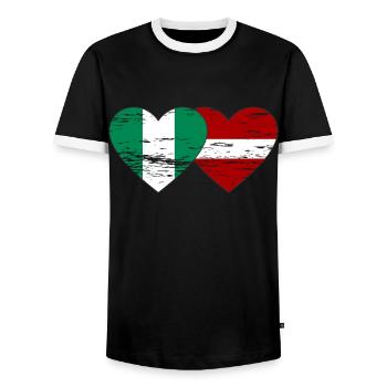 Drapeau du Nigeria Lettonie coeur utilisé - T-shirt contrasté Homme - noir/blanc - Devant - AI Model Female 172 light (172cm) & AI Model Male 178 light (178cm)