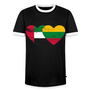Émirats arabes unis Lituanie Drapeau Coeur - T-shirt contrasté Homme - noir/blanc - Devant - AI Model Female 172 light (172cm) & AI Model Male 178 light (178cm)