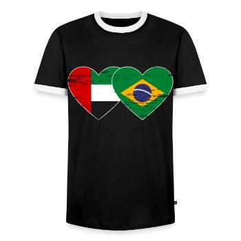 Émirats arabes unis Brésil Drapeau Coeur - T-shirt contrasté Homme - noir/blanc - Devant - AI Model Female 172 light (172cm) & AI Model Male 178 light (178cm)