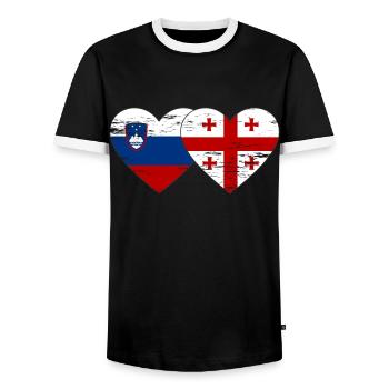 Slovénie Drapeau de la Géorgie coeur utilisé - T-shirt contrasté Homme - noir/blanc - Devant - AI Model Female 172 light (172cm) & AI Model Male 178 light (178cm)