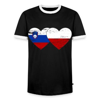 Slovénie Pologne drapeau coeur utilisé - T-shirt contrasté Homme - noir/blanc - Devant - AI Model Female 172 light (172cm) & AI Model Male 178 light (178cm)