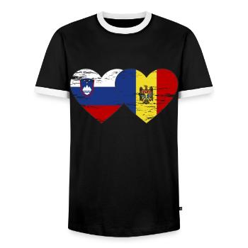 Slovenia Moldova flag heart used - Men's Ringer Shirt - black/white - Front - AI Model Female 172 light (172cm) & AI Model Male 178 light (178cm)