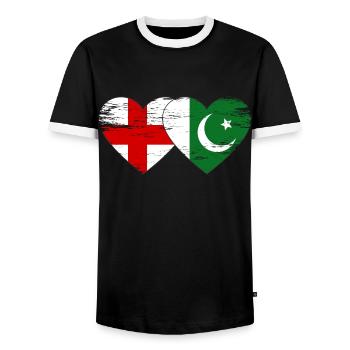 Angleterre Pakistan Drapeau Coeur - T-shirt contrasté Homme - noir/blanc - Devant - AI Model Female 172 light (172cm) & AI Model Male 178 light (178cm)