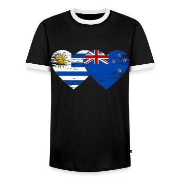 Uruguay Nouvelle-Zélande drapeau coeur utilisé - T-shirt contrasté Homme - noir/blanc - Devant - AI Model Female 172 light (172cm) & AI Model Male 178 light (178cm)