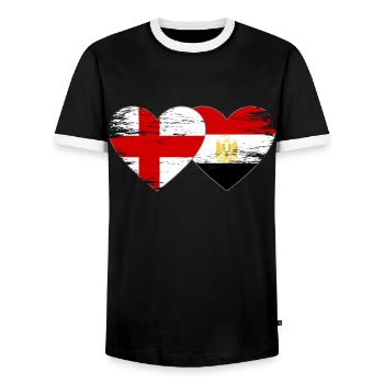 England Egypt Flag Hands Heart Shape Used - Men's Ringer Shirt - black/white - Front - AI Model Female 172 light (172cm) & AI Model Male 178 light (178cm)