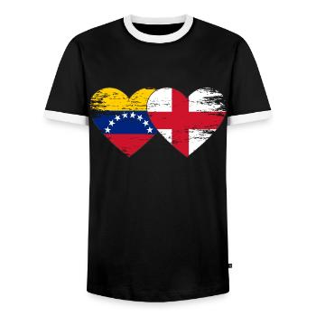 Venezuela England flag hands heart shape used - Men's Ringer Shirt - black/white - Front - AI Model Female 172 light (172cm) & AI Model Male 178 light (178cm)