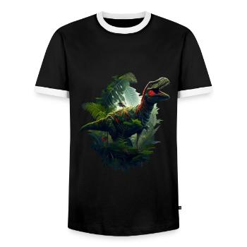 Dinosaur - Men's Ringer Shirt - black/white - Front - AI Model Female 172 light (172cm) & AI Model Male 178 light (178cm)